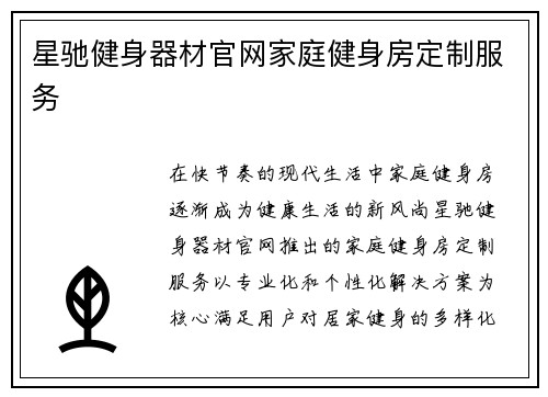 星驰健身器材官网家庭健身房定制服务